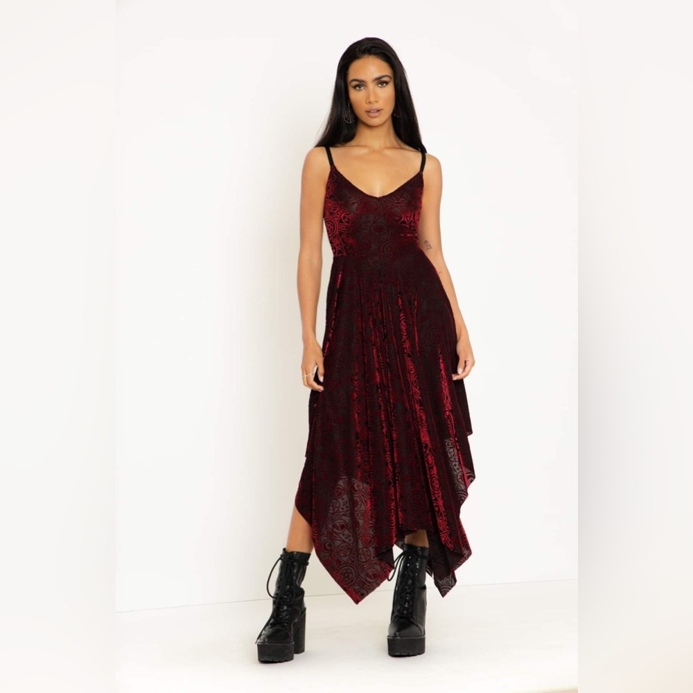 BlackMilk Burned Velvet Hex Blood Handkerchief Dress - LIMITED